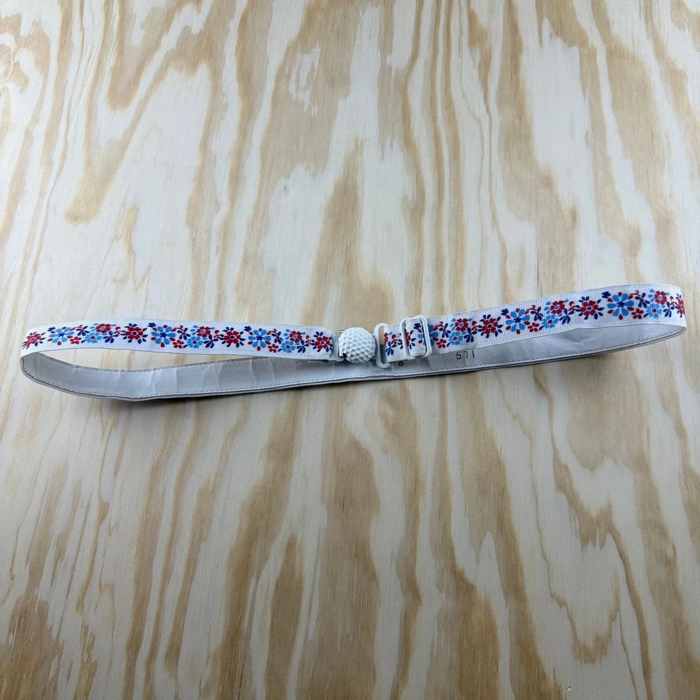 Vintage Floral‎ Golf Ball Elastic Cinch Belt White Red Blue Adjustable 16-32
